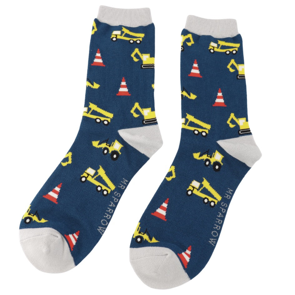 Mr Sparrow MENS Bamboo Ankle Socks - Building Site - Navy