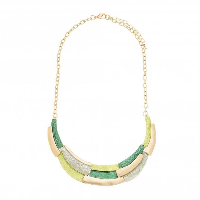 Park Lane Enamel Collar Necklace - Multi Green & Gold