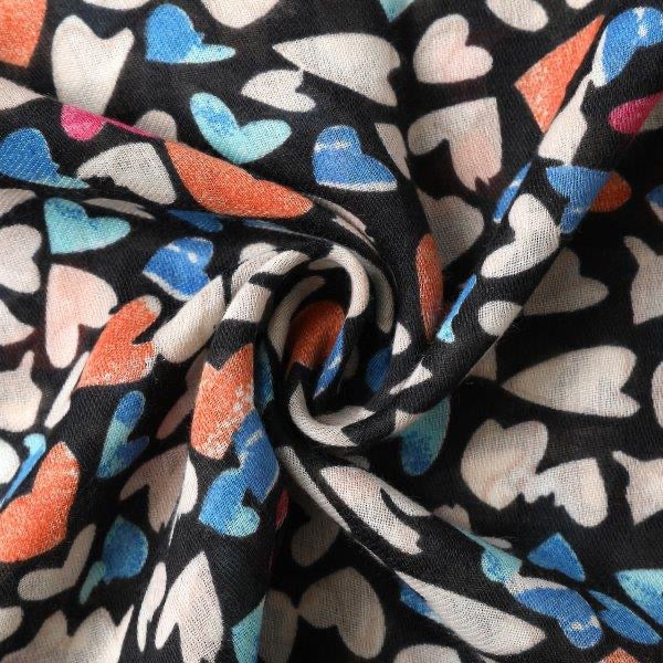 Eco Styles - Heart Print - Lightweight Scarf -Black/Multi