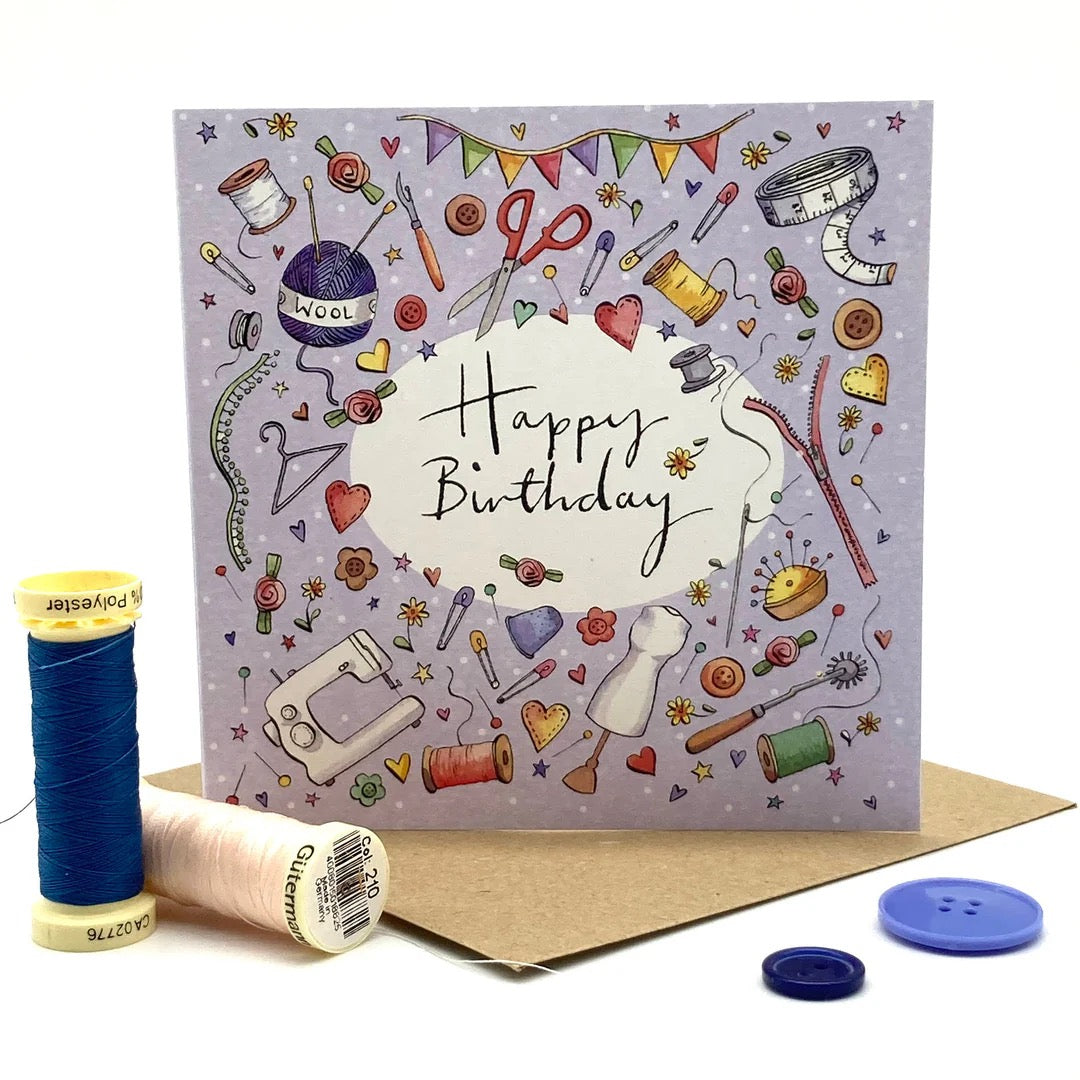 Sewing Happy Birthday Card - Ink and Snail