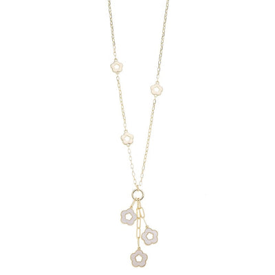Park Lane Flower Long Chain Necklace -White/Gold
