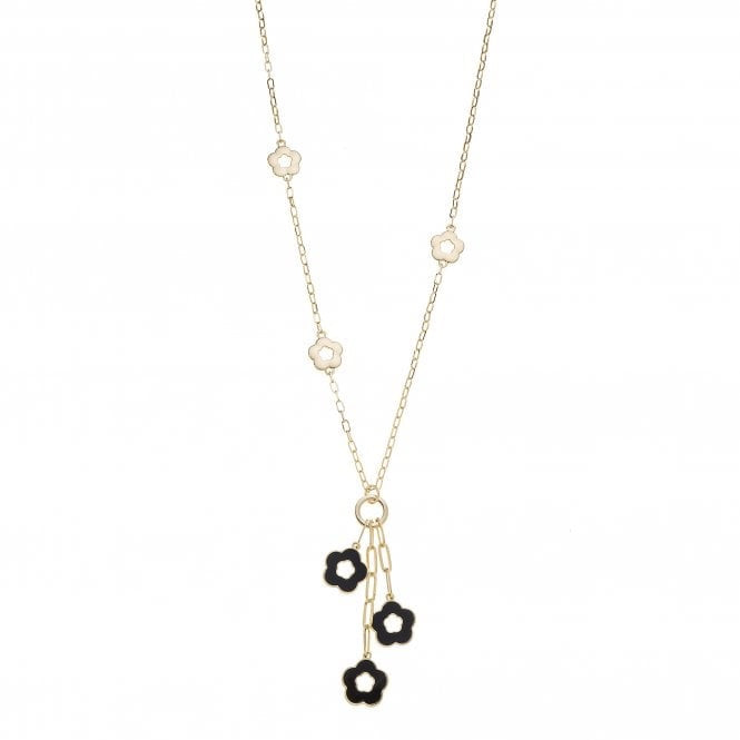 Park Lane Flower Long Chain Necklace -Black/Gold