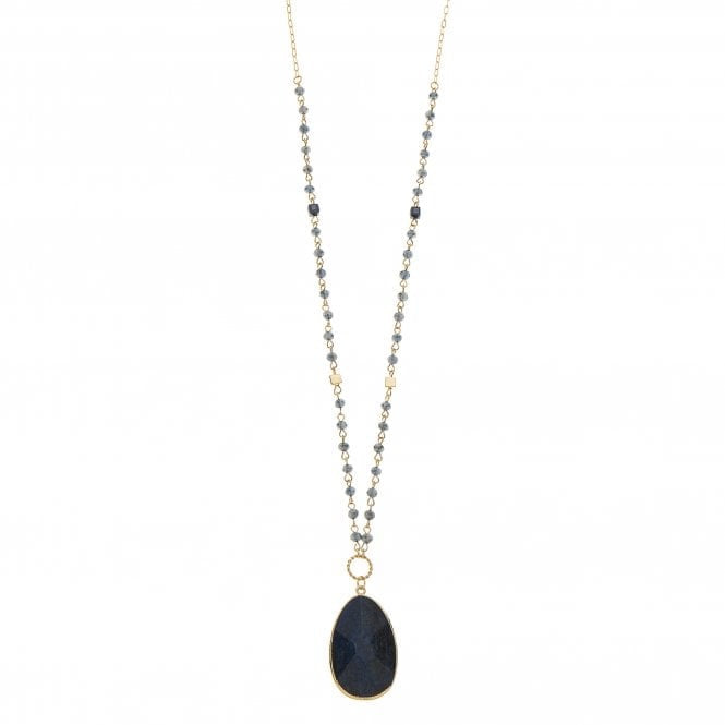 Park Lane Crystal Link Long Necklace with Statement Stone - Gold/Blue