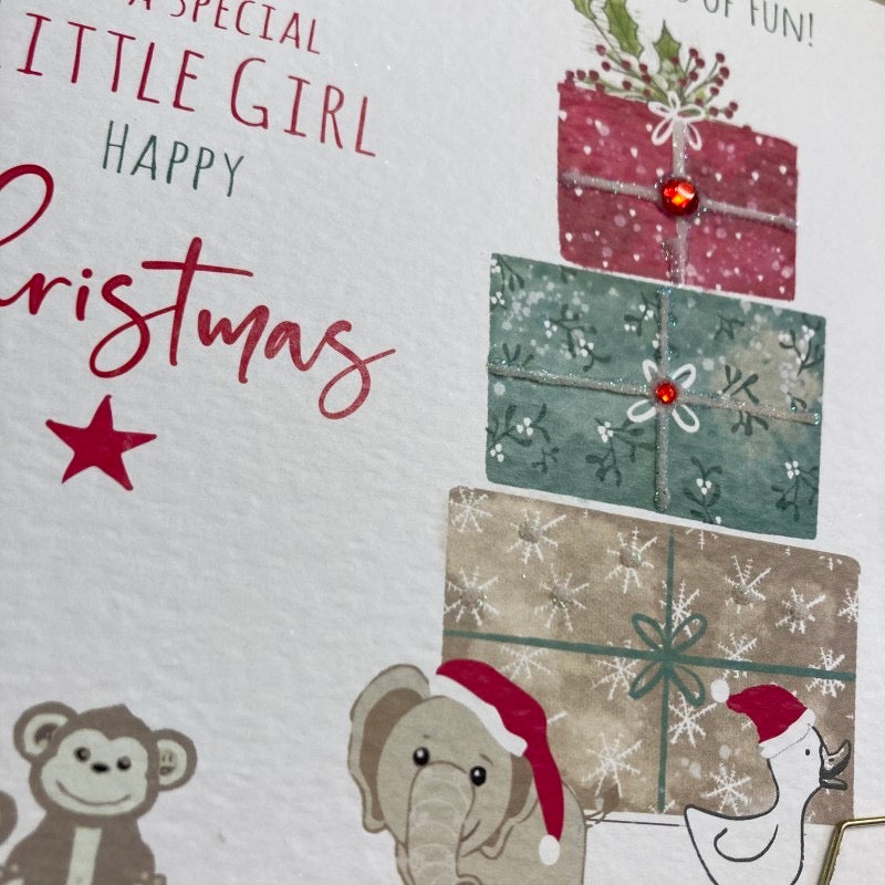 White Cotton Cards Special Little Girl Toys & Tree Christmas Card