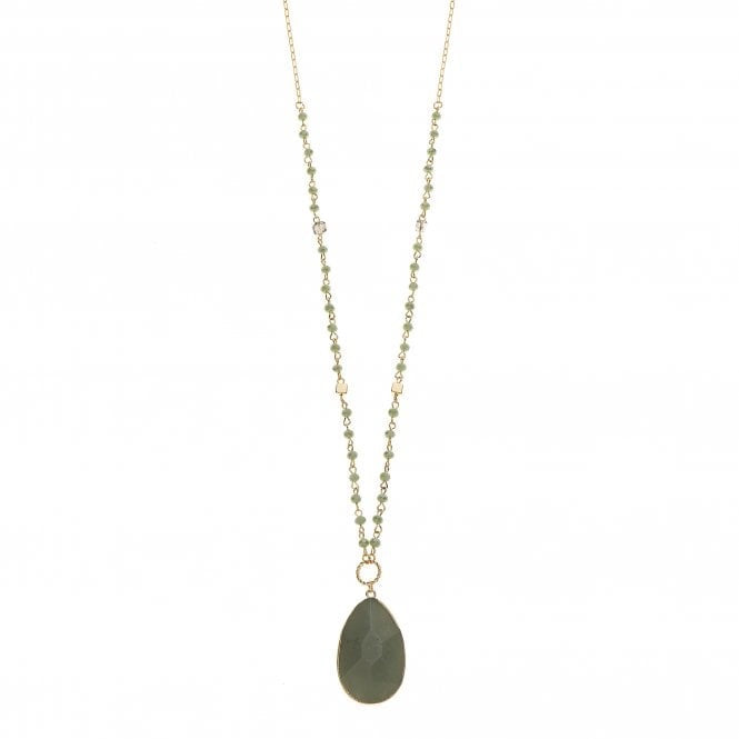 Park Lane Crystal Link Long Necklace with Statement Stone - Gold/Frosted Fern Green