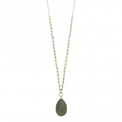 Park Lane Crystal Link Long Necklace with Statement Stone - Gold/Frosted Fern Green