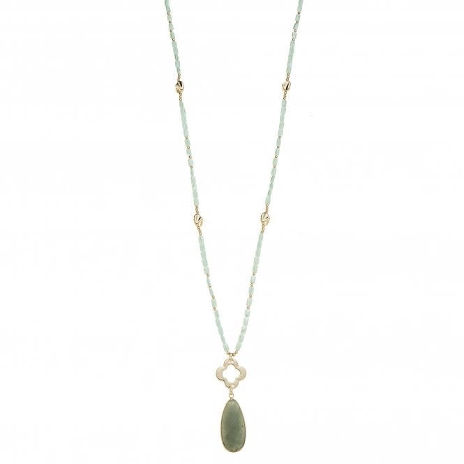 Park Lane Crystal Link Long Necklace with Statement Stone - Gold/Pale Turquoise