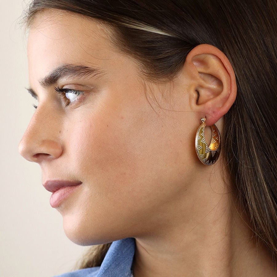 POM Golden Embossed Dotty Zig-Zag Statement Hoop Earrings