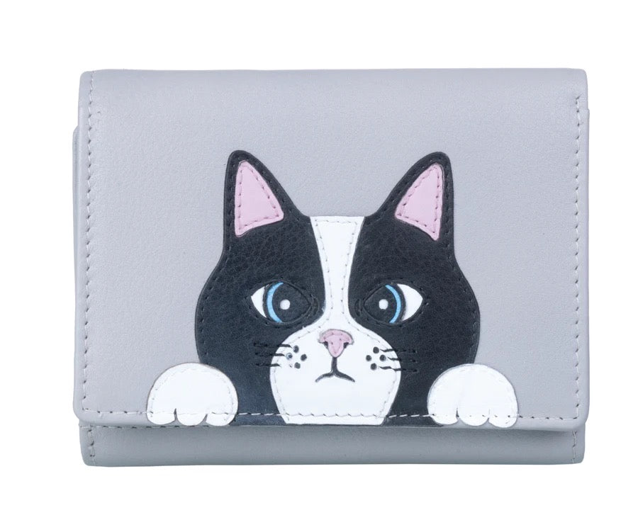 Mala Leather Peeping Cat Tri-Fold Purse (3643 11)- Grey