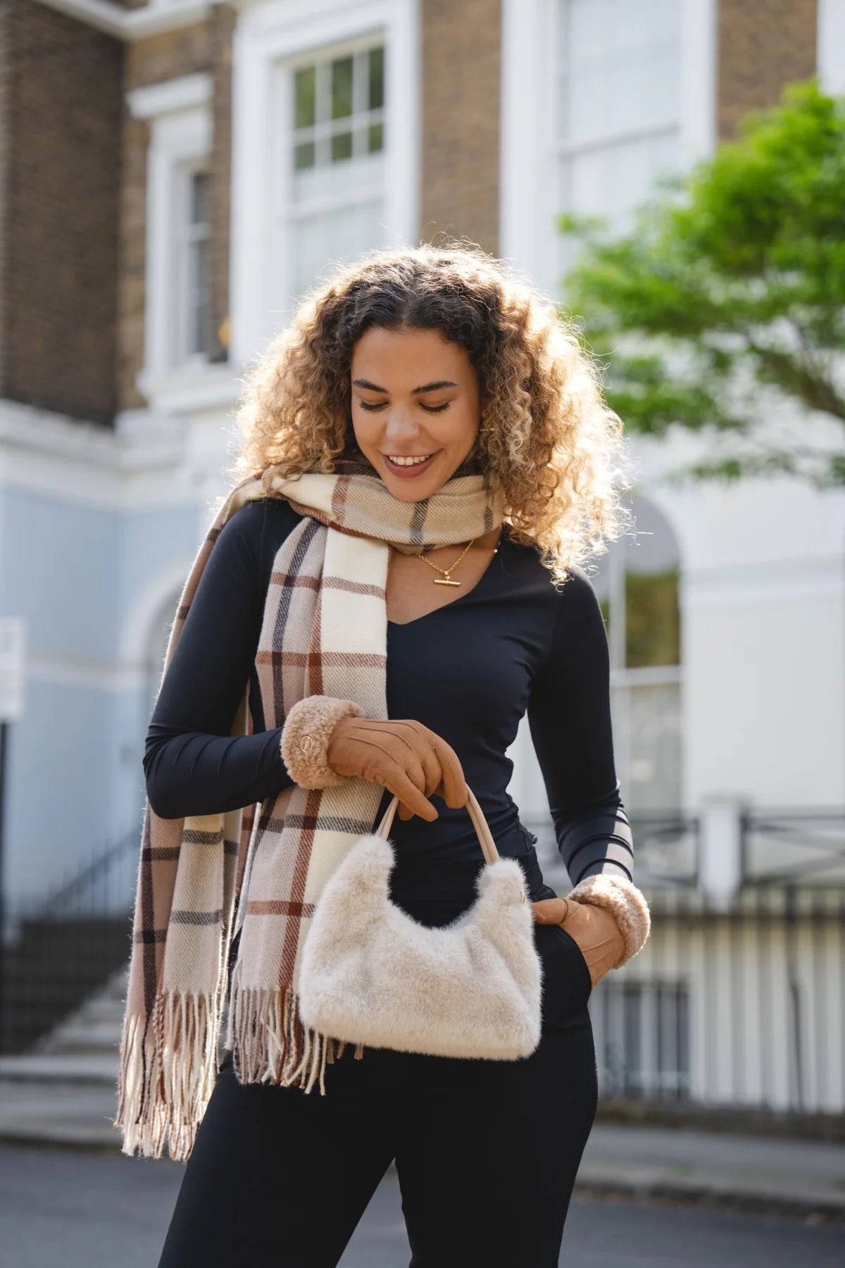 Park Lane - Faux Suede with Fleece Cuff Ladies Gloves- Tan