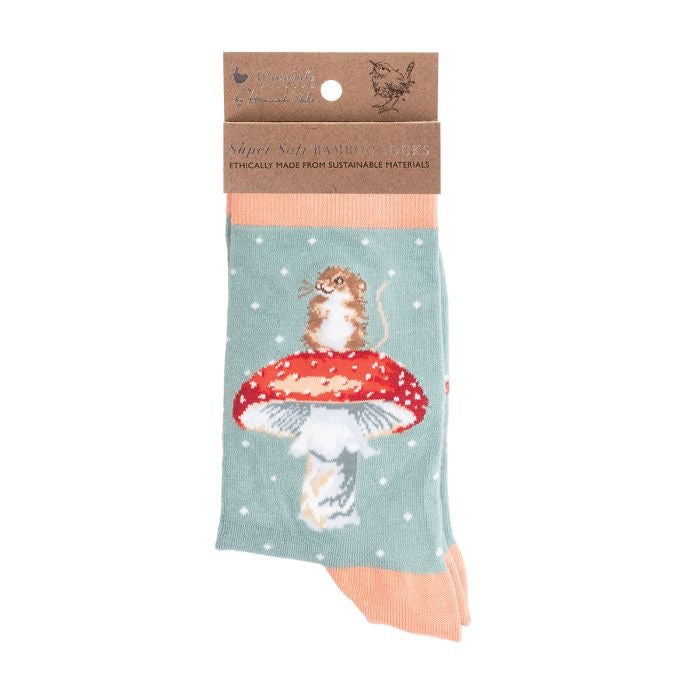 He's a Fungi Mouse Ladies Ankle Bamboo Socks - Duck Egg - Wrendale Designs