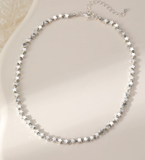 Gracee Jewellery Stars Full Beaded Necklace- Silver