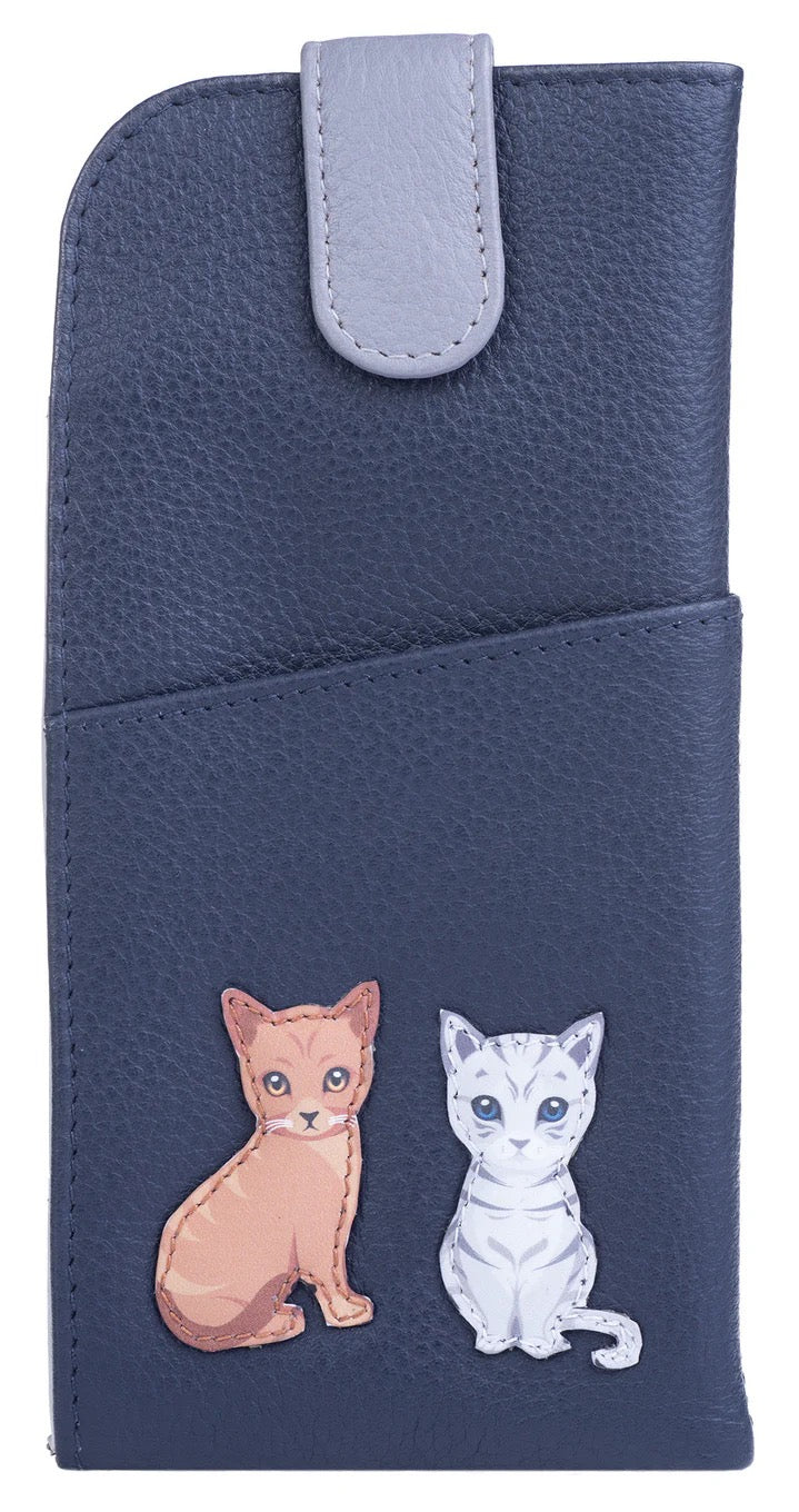 Mala Leather Best Friends Sitting Cats Leather Glasses Case (5169 65) Navy
