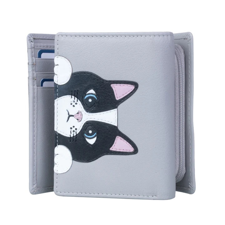 Mala Leather Peeping Cat Tri-Fold Purse (3643 11)- Grey