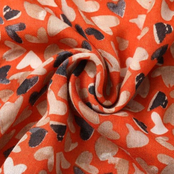 Eco Styles - Heart Print - Lightweight Scarf -Orange/Multi