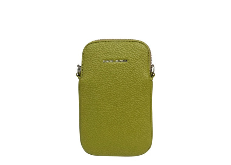 David Jones (NV6937-1) Single Phone Crossbody Handbag - Dark Lime - Silver fittings