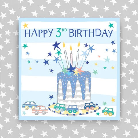 Molly Mae Happy 3rd Birthday Cake Cars & Stars Blue Card