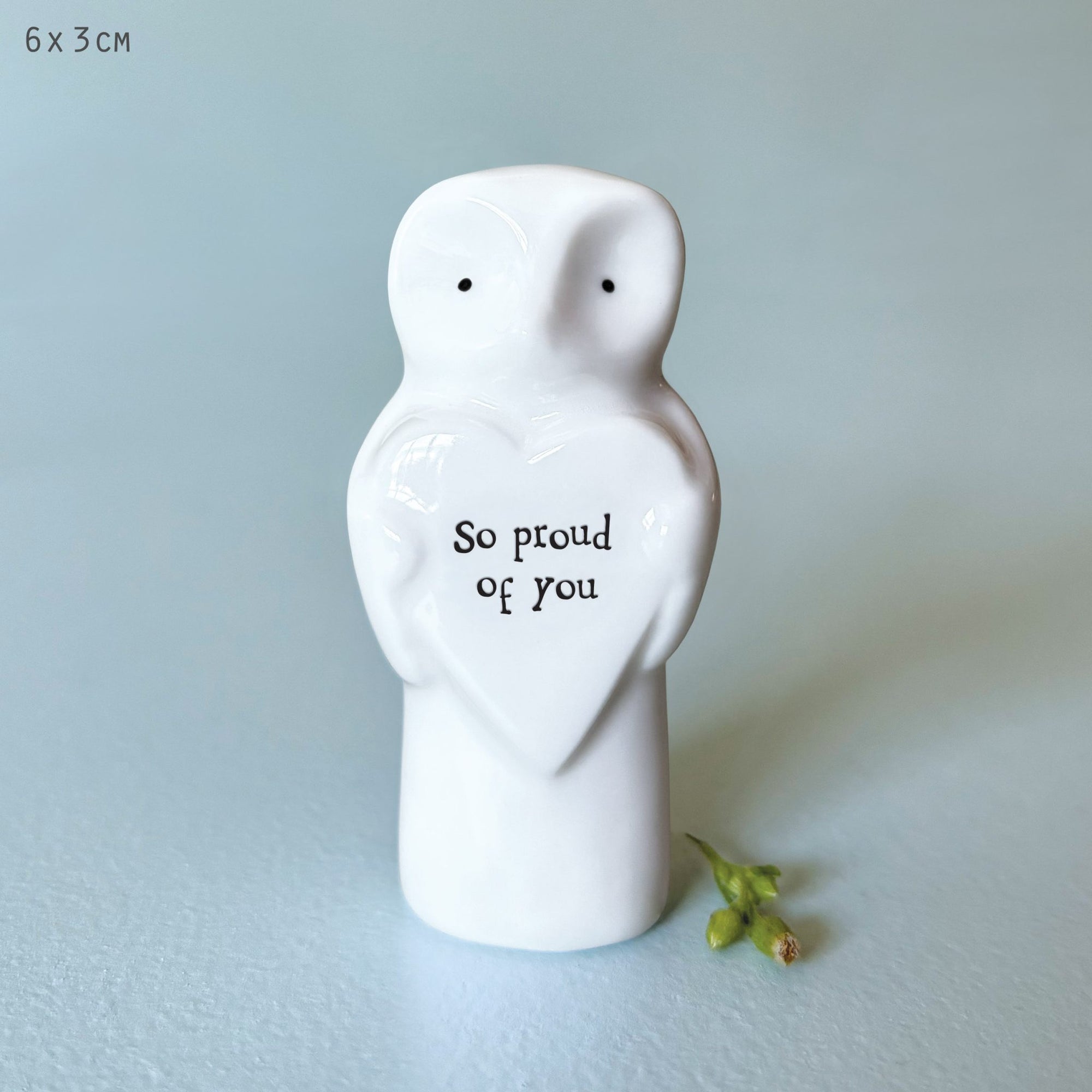 East of India Matchbox - Ceramic Owl with Heart Ornament - So Proud of You