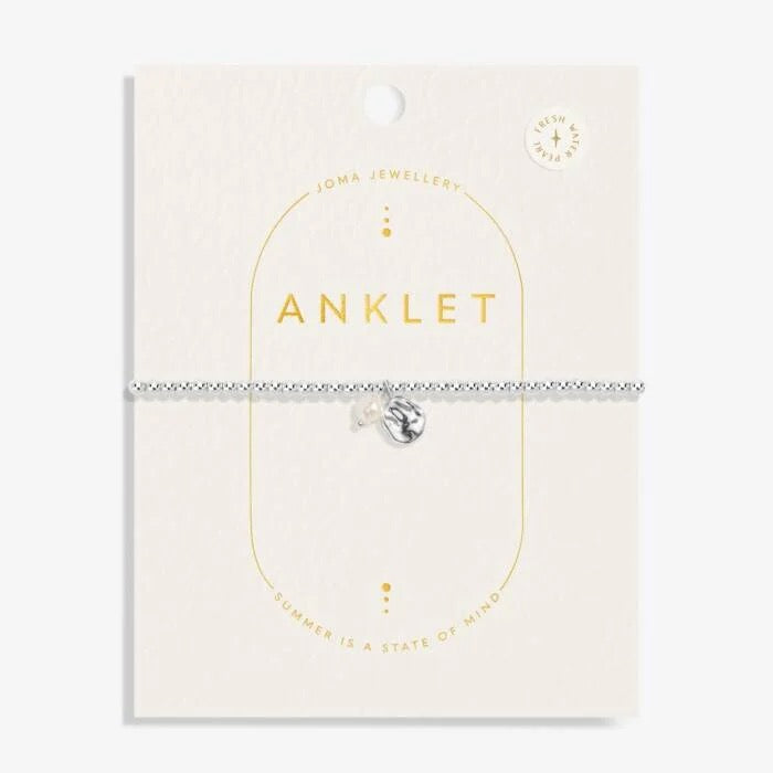 Joma Jewellery - Silver Hammered Teardrop & Pearl Silver Stretch Anklet