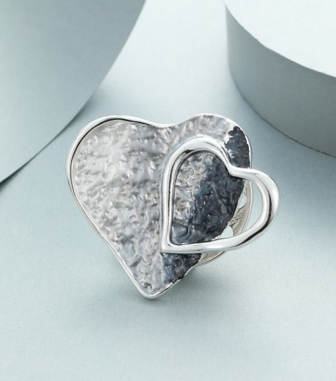 Gracee Jewellery Double Hearts Magnetic Brooch- Grey/Silver