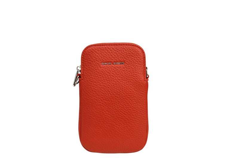 David Jones (NV6937-1) Single Phone Crossbody Handbag - Burnt Orange - Silver fittings