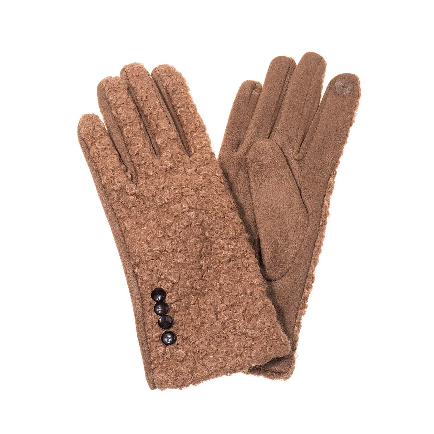 Park Lane - Fleece Back & Faux Suede- 4 Black Buttons Ladies Gloves- Mocha Mousse