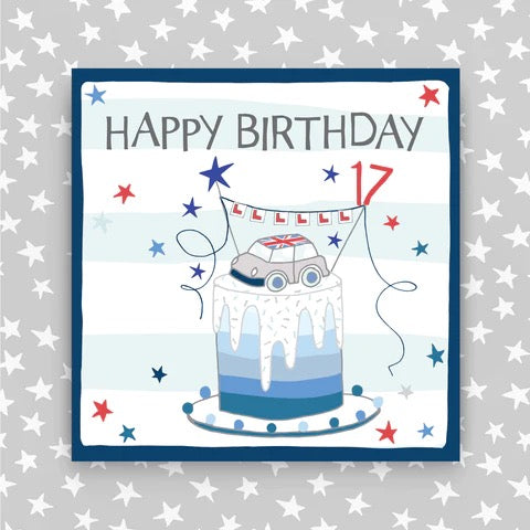 Molly Mae Happy 17th Birthday Cake & Car L-Plates Blue Card