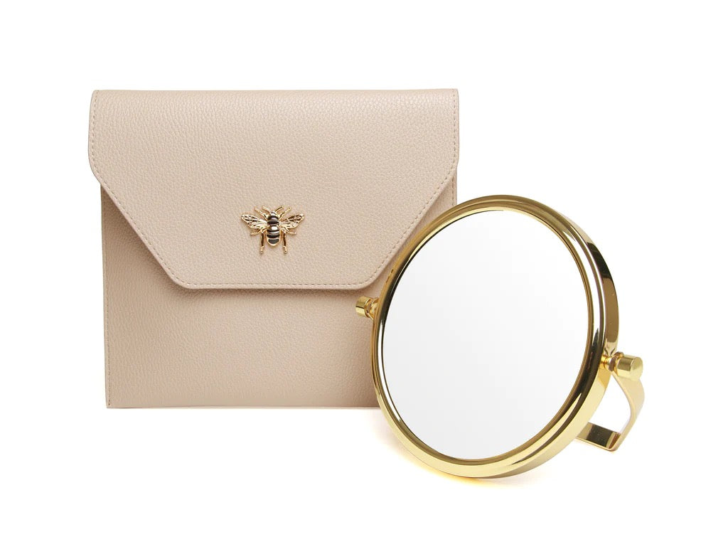 Alice Wheeler Large Stone Bee Travel Mirror & Case - 7x Magnification