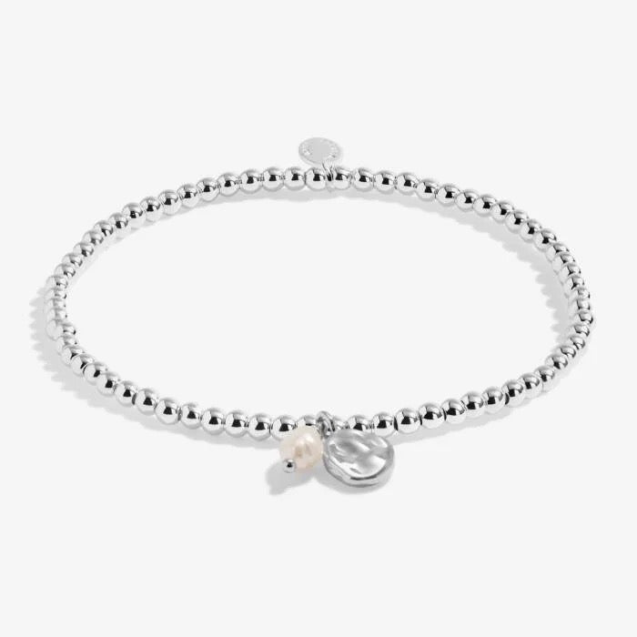 Joma Jewellery - Silver Hammered Teardrop & Pearl Silver Stretch Anklet