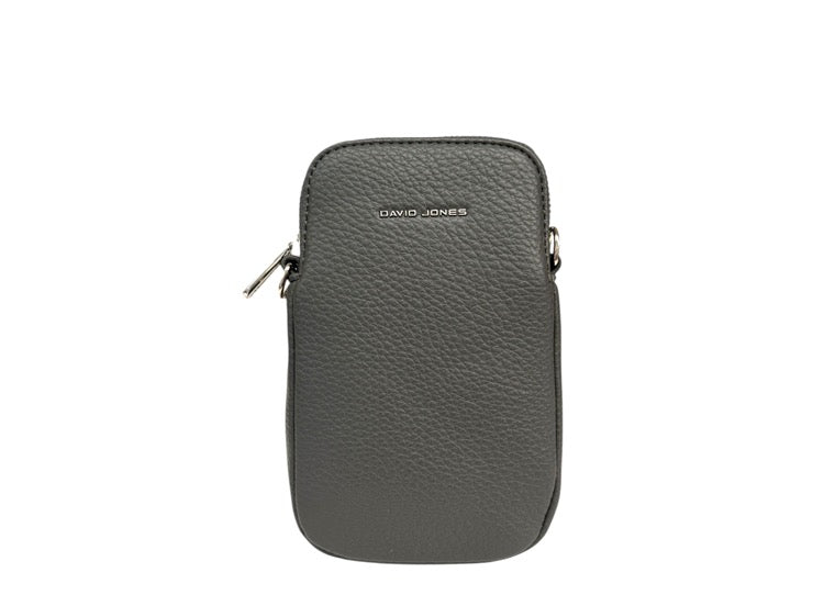 David Jones (NV6937-1) Single Phone Crossbody Handbag - Battleship Grey - Silver fittings