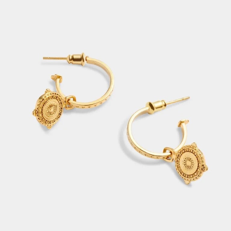 Katie Loxton Waterproof Jewellery - Happiness Gold Coin Hoop Earrings - Gold