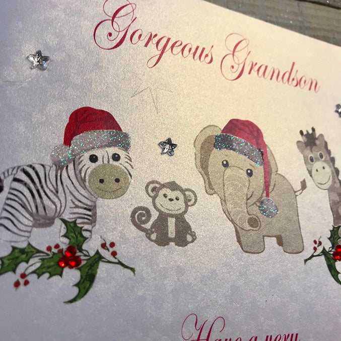White Cotton Cards Grandson Cute Animals Christmas Card