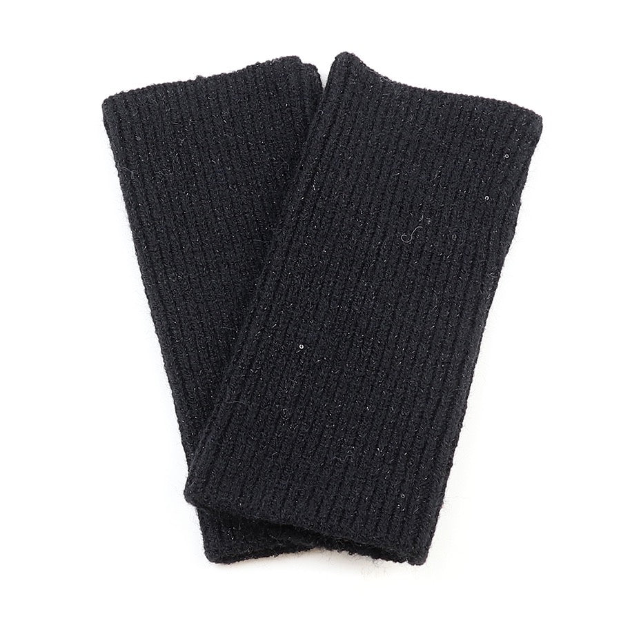 POM Charcoal Black Lurex Ribbed Knit Sequin Wrist Warmers