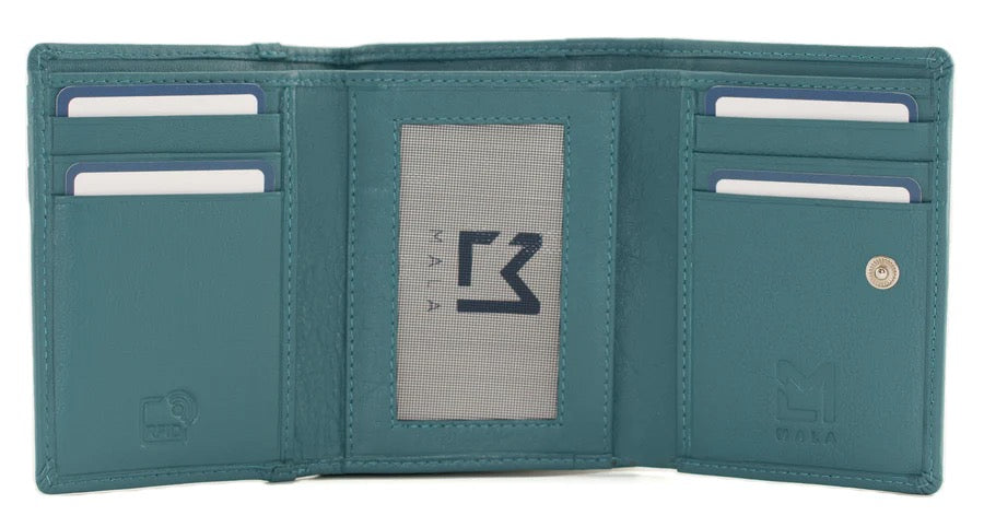 Mala Leather Bella Highland Cows Print Small Tri-Fold Purse - Teal
