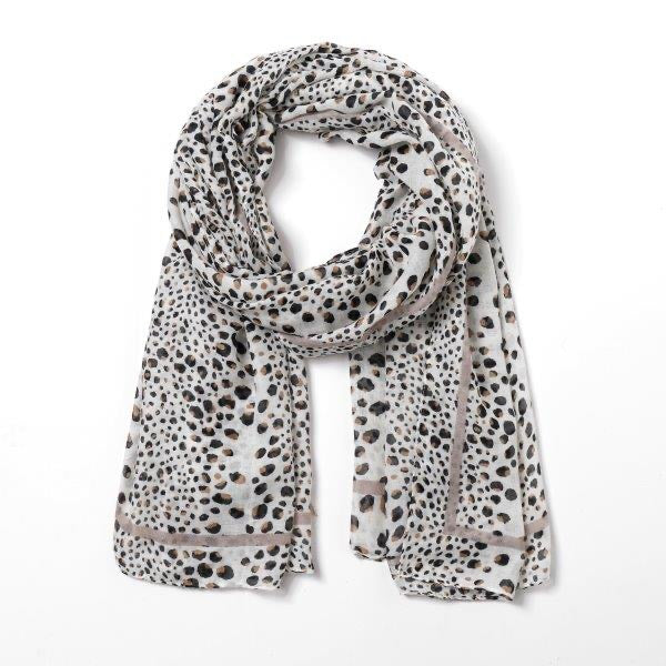 Eco Styles - Eco Animal Dots Print - Lightweight Scarf - White/Camel
