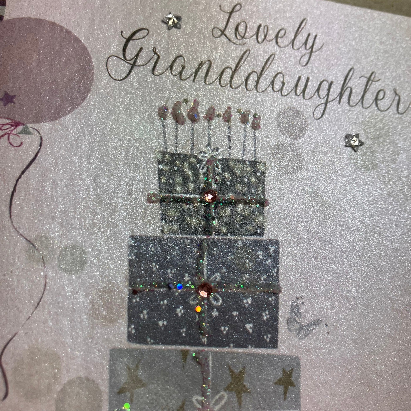 Lovely Granddaughter Birthday Pink Presents & Balloons Card - White Cotton Cards