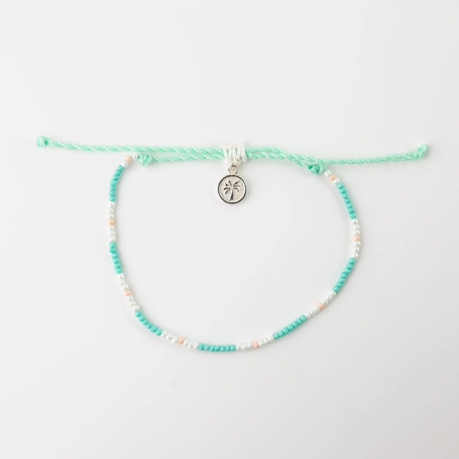 Pineapple Island Turquoise & White Beaded Adjustable Anklet