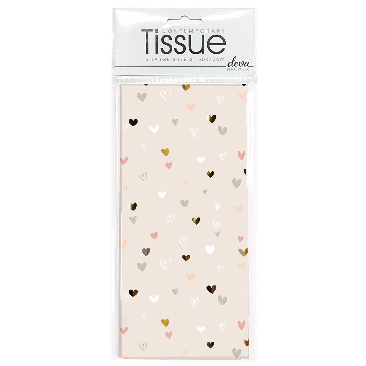 Deva Designs Multi Hearts Tissue Paper - Pack of 4 Sheets - Soft Taupe