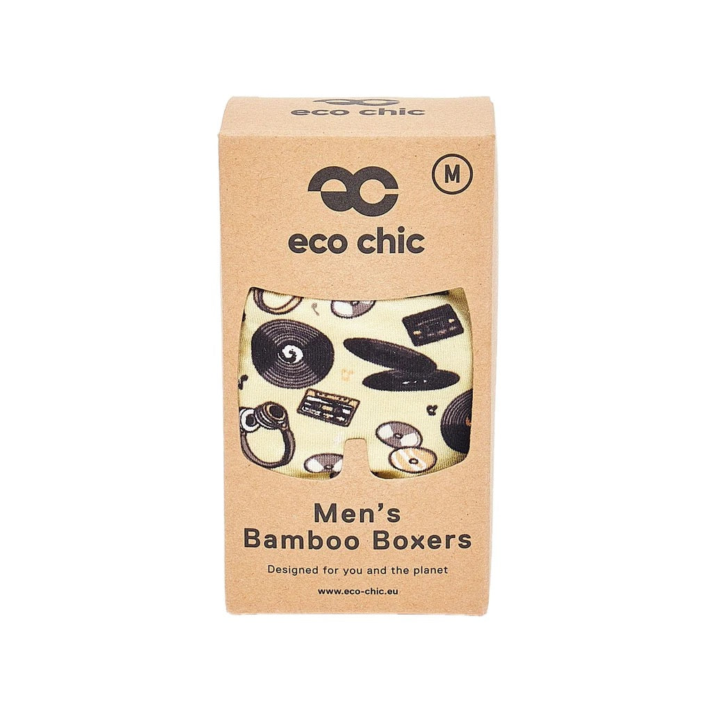 Eco Chic MENS Bamboo Boxers - Music Compilation - Beige