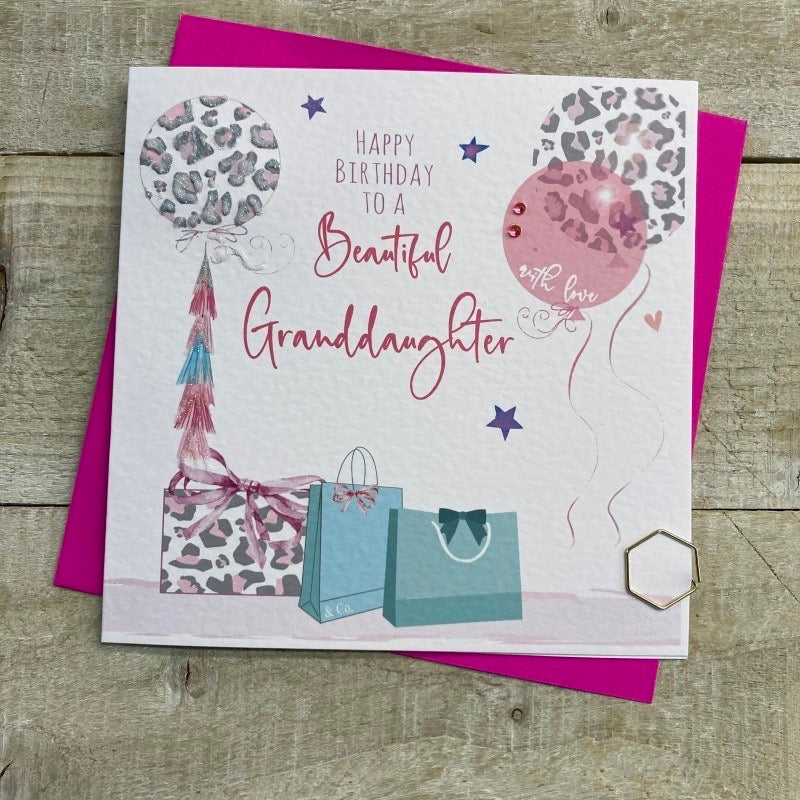 White Cotton Cards Granddaughter Birthday Leopard Balloons Card