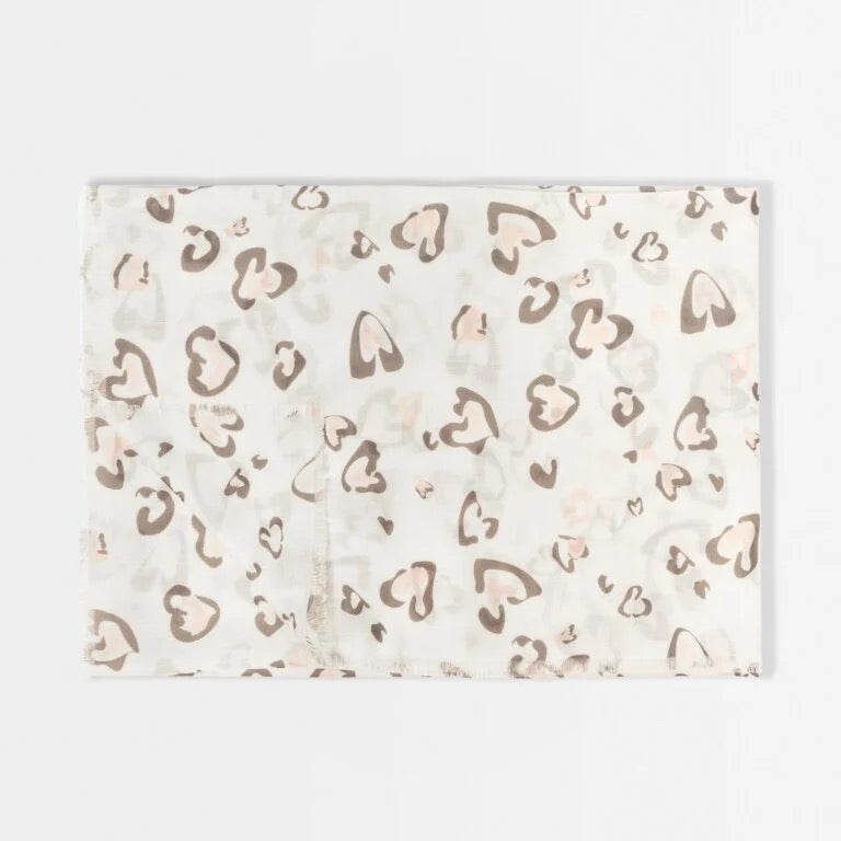 Katie Loxton Print Scarf - Heart Leopard - White/Blush Pink/Mink