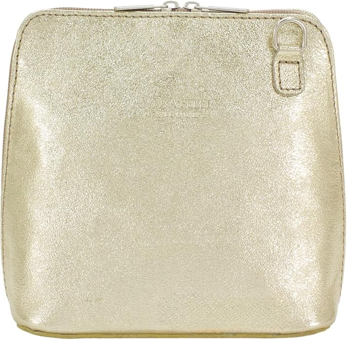 Leather Mini Crossbody Handbag -Metallic Gold