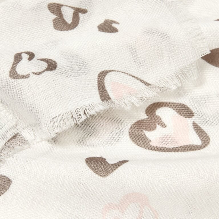 Katie Loxton Print Scarf - Heart Leopard - White/Blush Pink/Mink