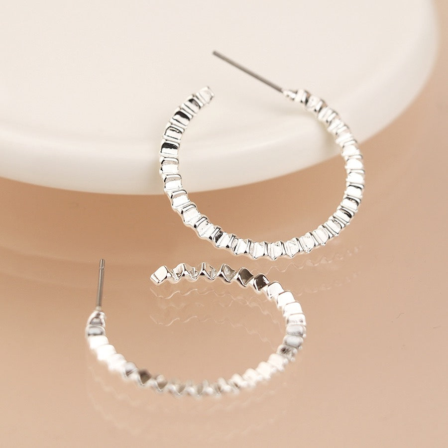 POM Silver Plated Concertina Hoop Earrings