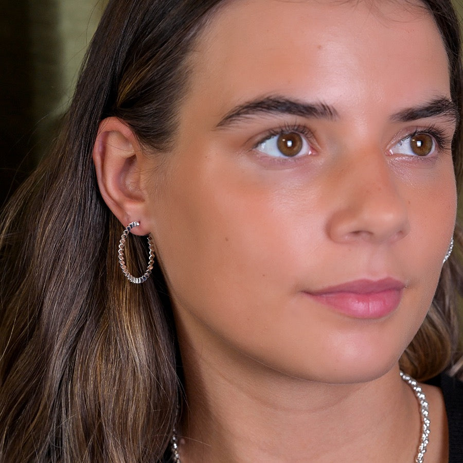 POM Silver Plated Concertina Hoop Earrings