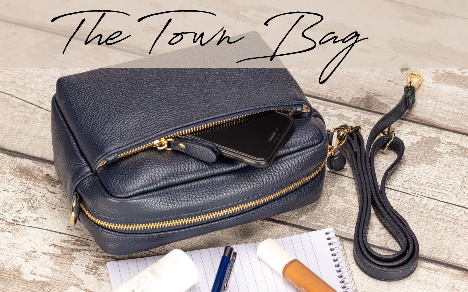 Elie Beaumont Leather Town Crossbody Handbag - Navy Blue