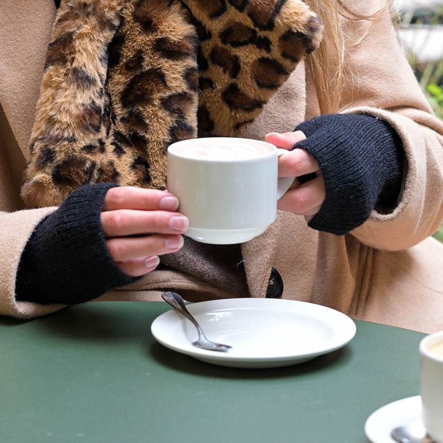 POM Charcoal Black Lurex Ribbed Knit Sequin Wrist Warmers
