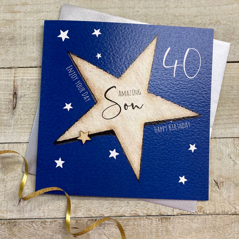 Best Son 40th Star LARGE Card - White Cotton Cards