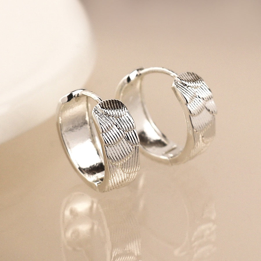 POM Silver Plated Concertina Hoop Earrings