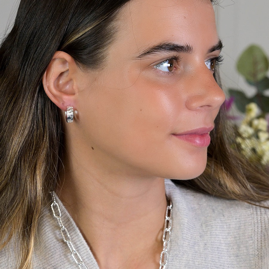 POM Silver Plated Concertina Hoop Earrings